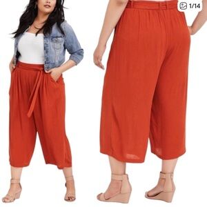 Torrid 0. Madder Brown crop wide leg gauze tie front pant